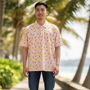 Lands End Large Tall Pineapple Pink Polo 100% Cotton NEW